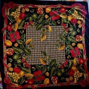 Vintage Kathie Lee Collection Black and Red Fruits Square Scarf Head Wrap 34x35"